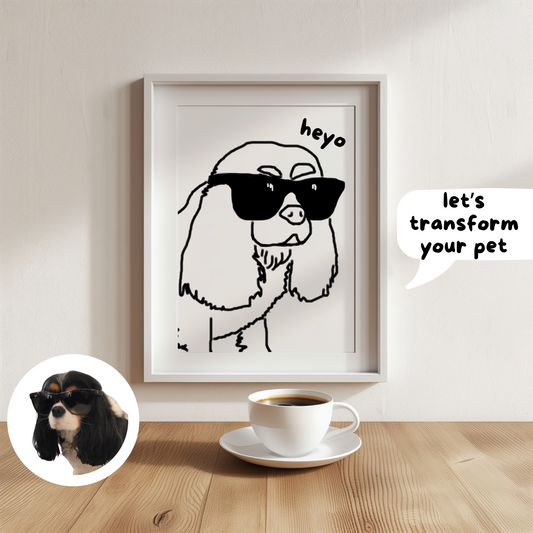 Custom Wall Art with Pet Photo Drawing - Digital - Line Art