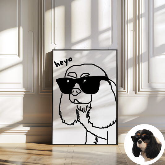 Custom Wall Art with Pet Photo Drawing and Custom Text - Line Art