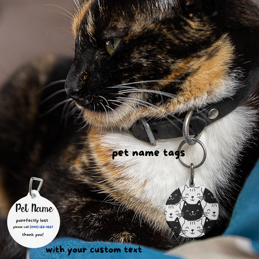Custom Pet ID Name Tags for Dogs, Cats, and Others – Retro Cat Faces