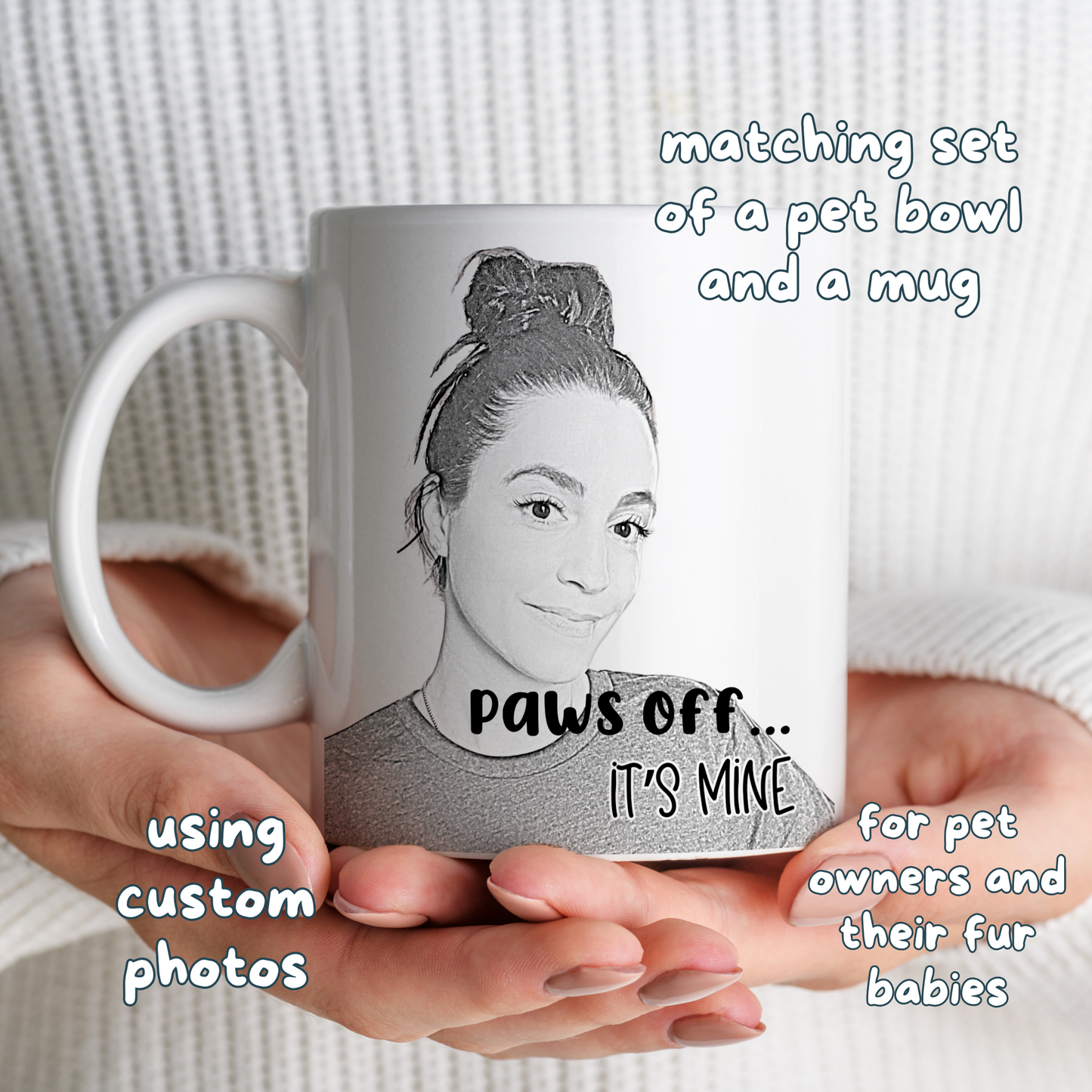 Juego personalizado de un cuenco de cerámica para mascotas con taza a juego usando tu foto