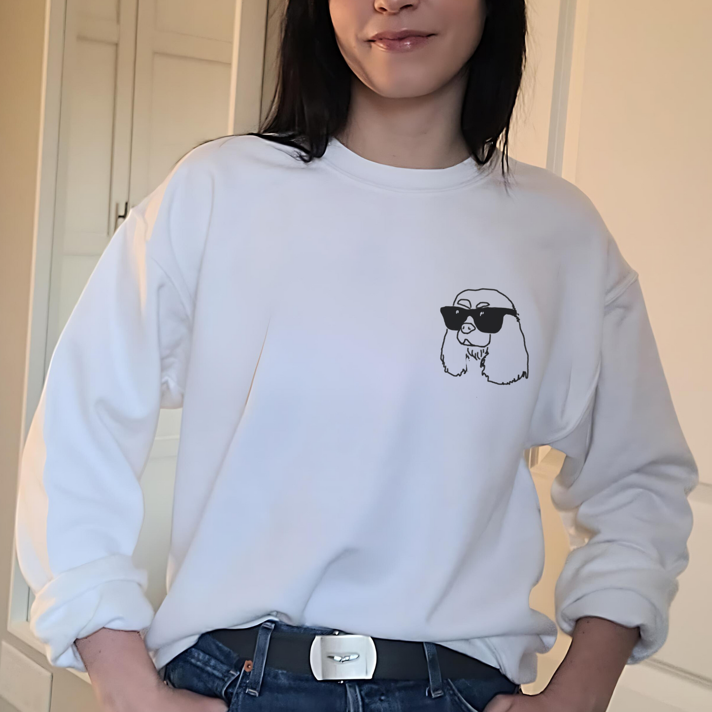 Sweat-shirt personnalisé avec dessin d'animal de compagnie - Blanc