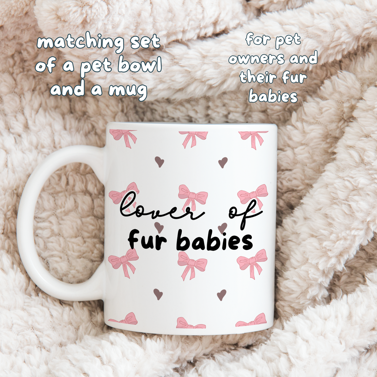 Ensemble de 1 bol en céramique pour chien ou chat avec une tasse assortie - Nœuds