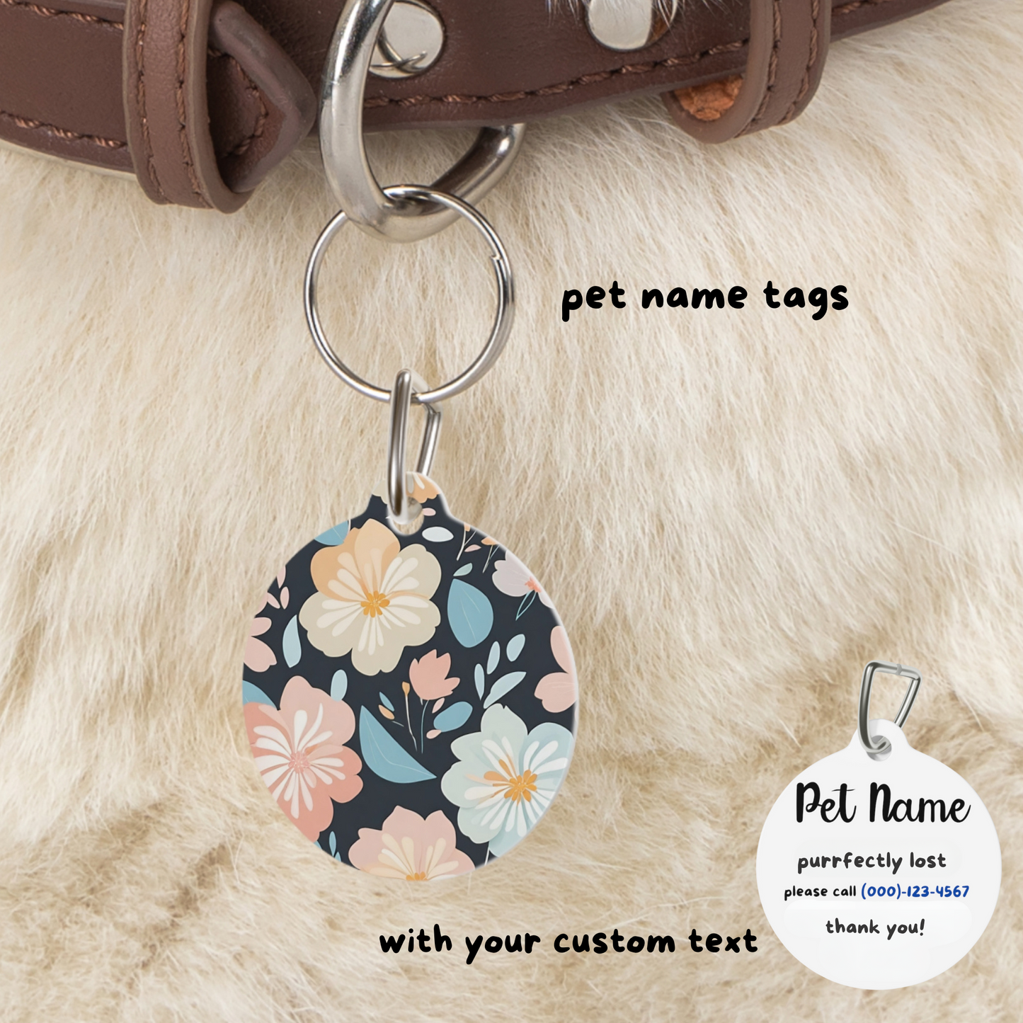 Étiquettes d'identification personnalisées pour chiens, chats et autres animaux de compagnie – Fleurs de printemps