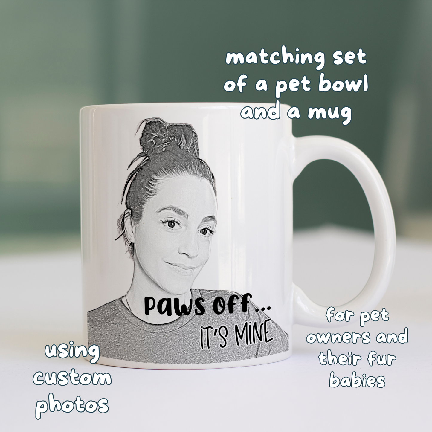 Juego personalizado de un cuenco de cerámica para mascotas con taza a juego usando tu foto